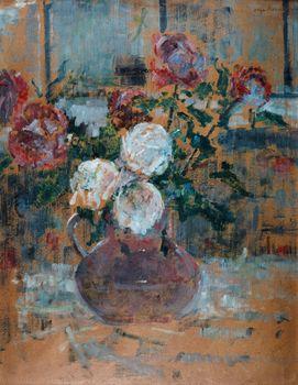 Białe i czerwone róże w wazonie, Olga Boznańska