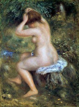 Seated nude putting her hair, Auguste Renoir